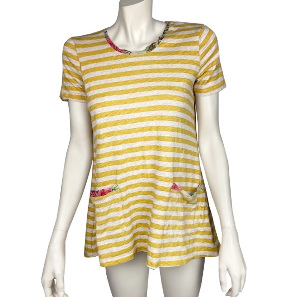 LOGO Lori Goldstein Slit Back Striped Top